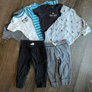 Carter's Boy Bodysuits (5) and Knit Pants (2) 9 Mo